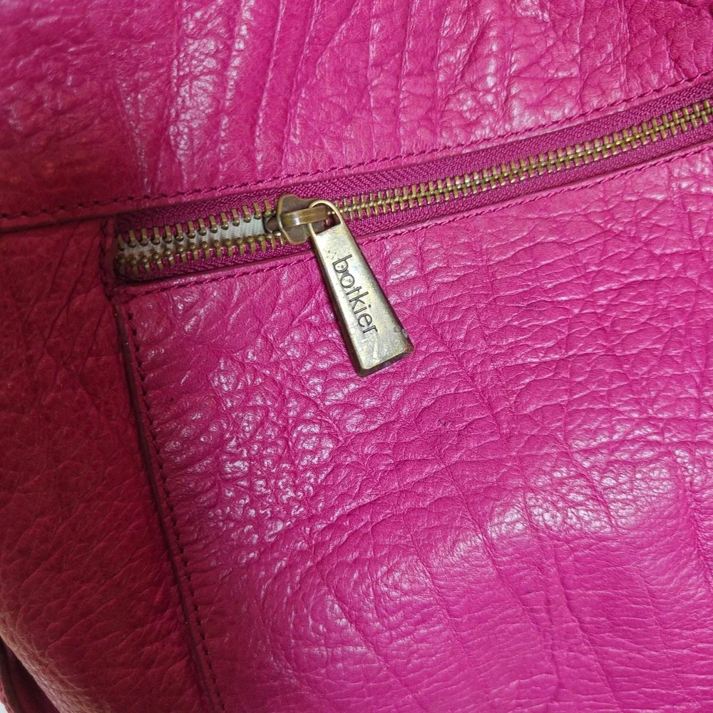 Botkier Fuchsia Pink Pebbled Leather Hobo Shoulder Bag Crossbody Brass Hardware